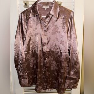 Satin Floral Button Down Blouse